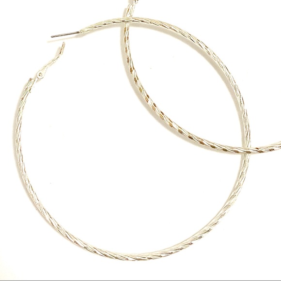 3” silver plated textured hoops - Picture 4 of 4